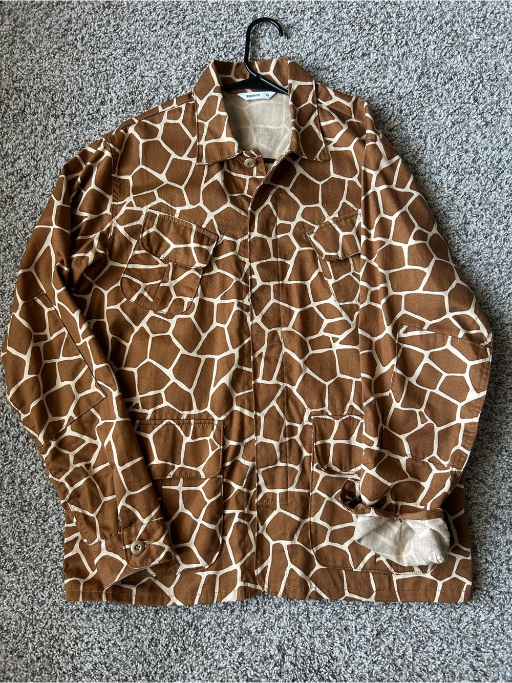 3sixteen Brown and Cream Giraffe-Print Shirt Jacket